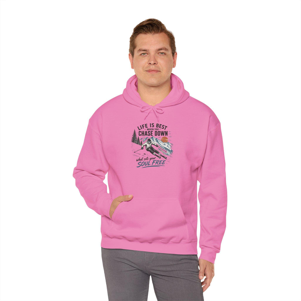 Life Is Chase Down Soul Free Hoodie | Retro Ski Mountain Graphic Sweatshirt