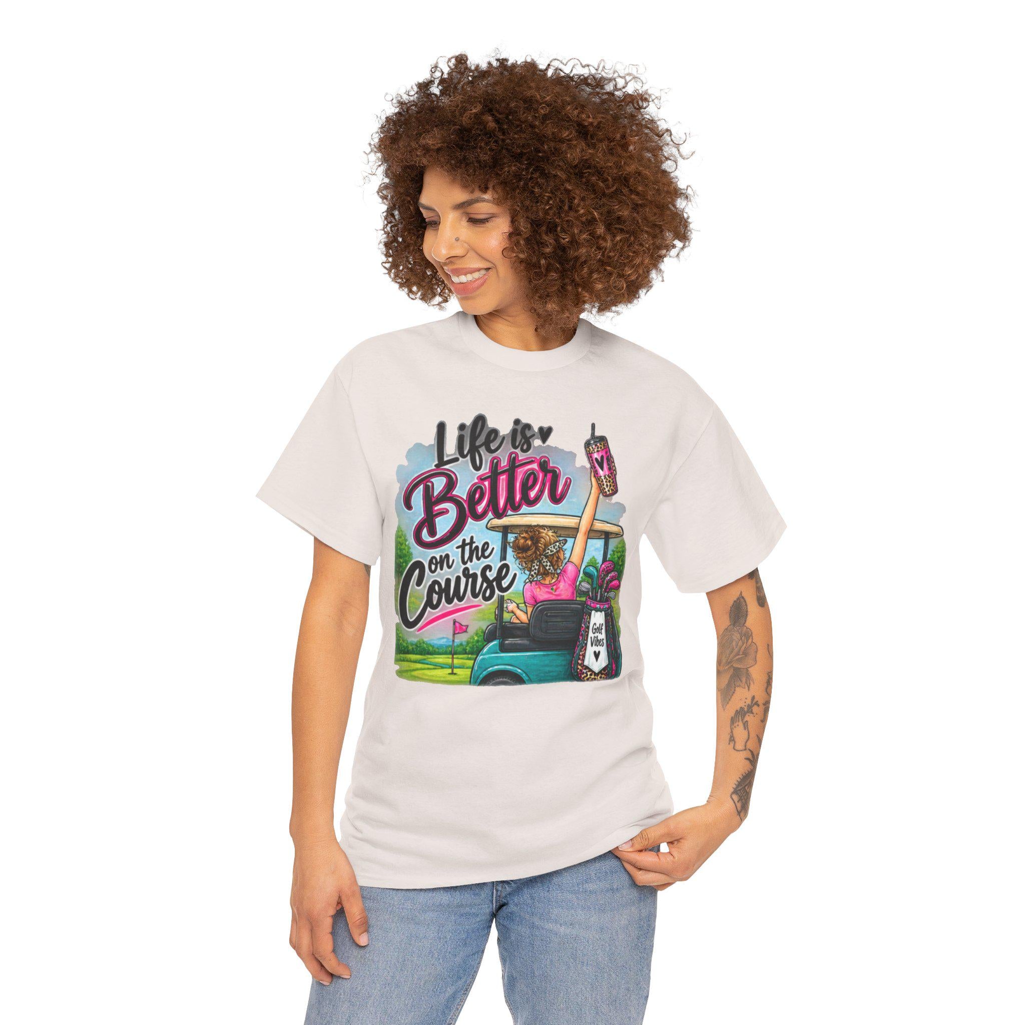 Women's Golf T-Shirt | Retro Cart, Bag, Tee Humor (100% Cotton)