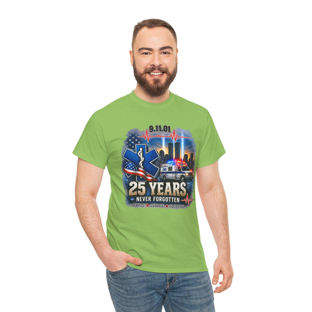 9-11 25 Years Never Forgotten Tee | EMS 9 11 Tribute | 9 11 First Responder Memorial