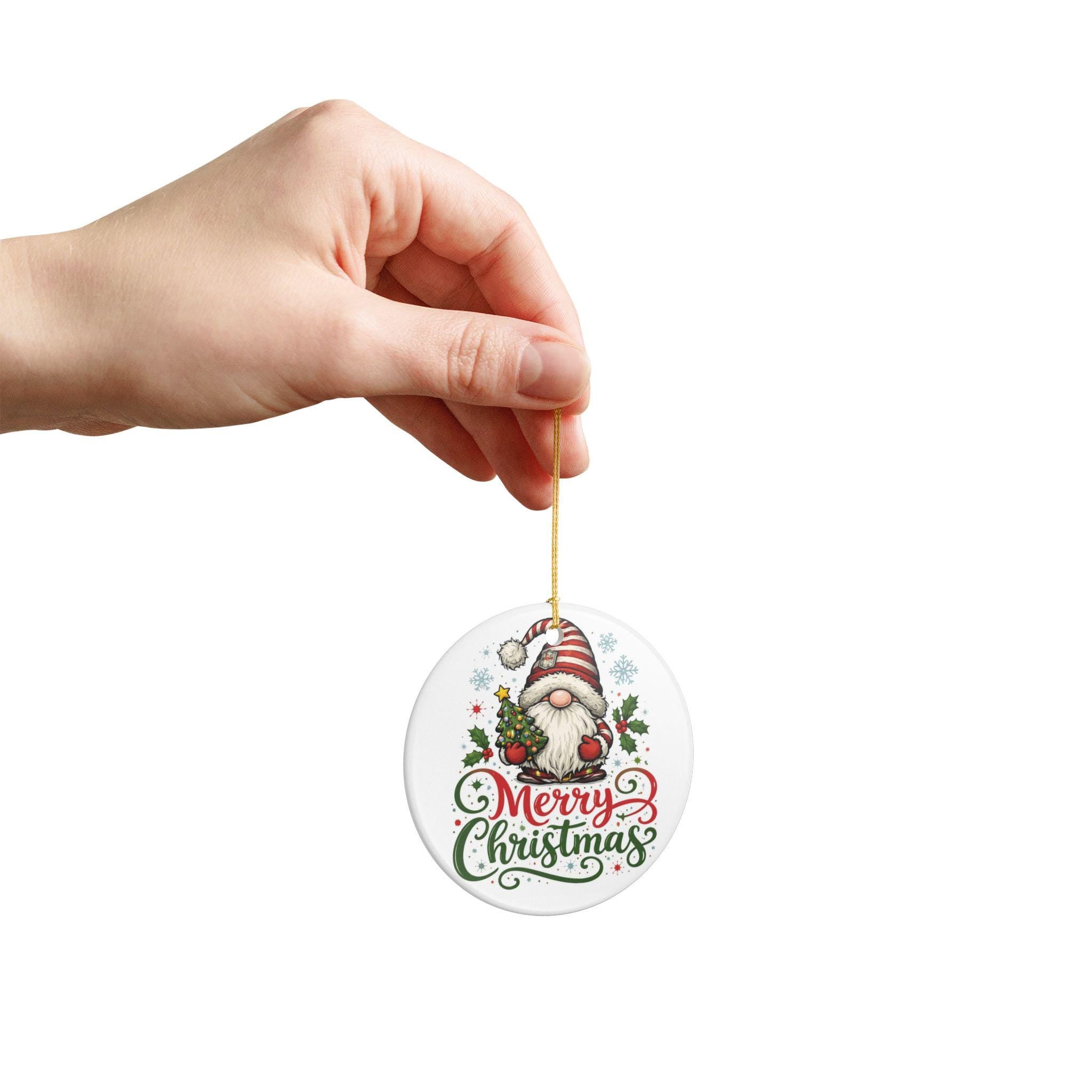 Gnome Merry Christmas Ceramic Ornament | Gnome Holiday Decoration