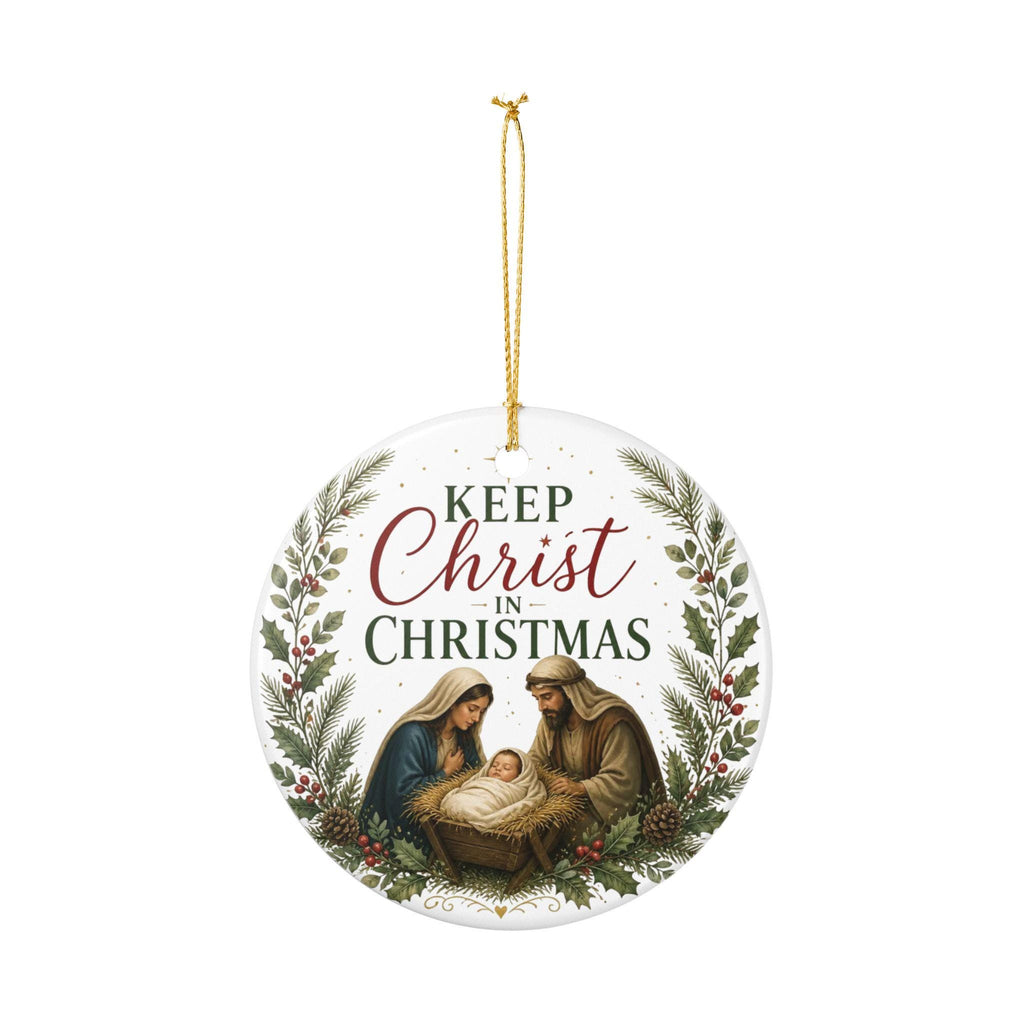 Ceramic Nativity Ornament | Keep Christ in Christmas, Pine Holly Accents