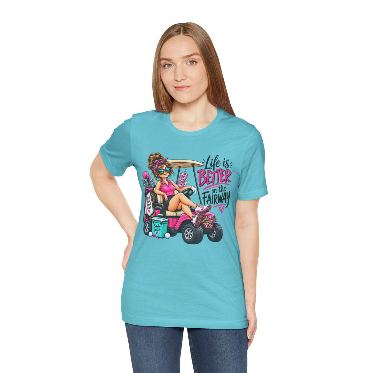 Humorous Woman Golf Cart Graphic Tee | Golf T-Shirt,