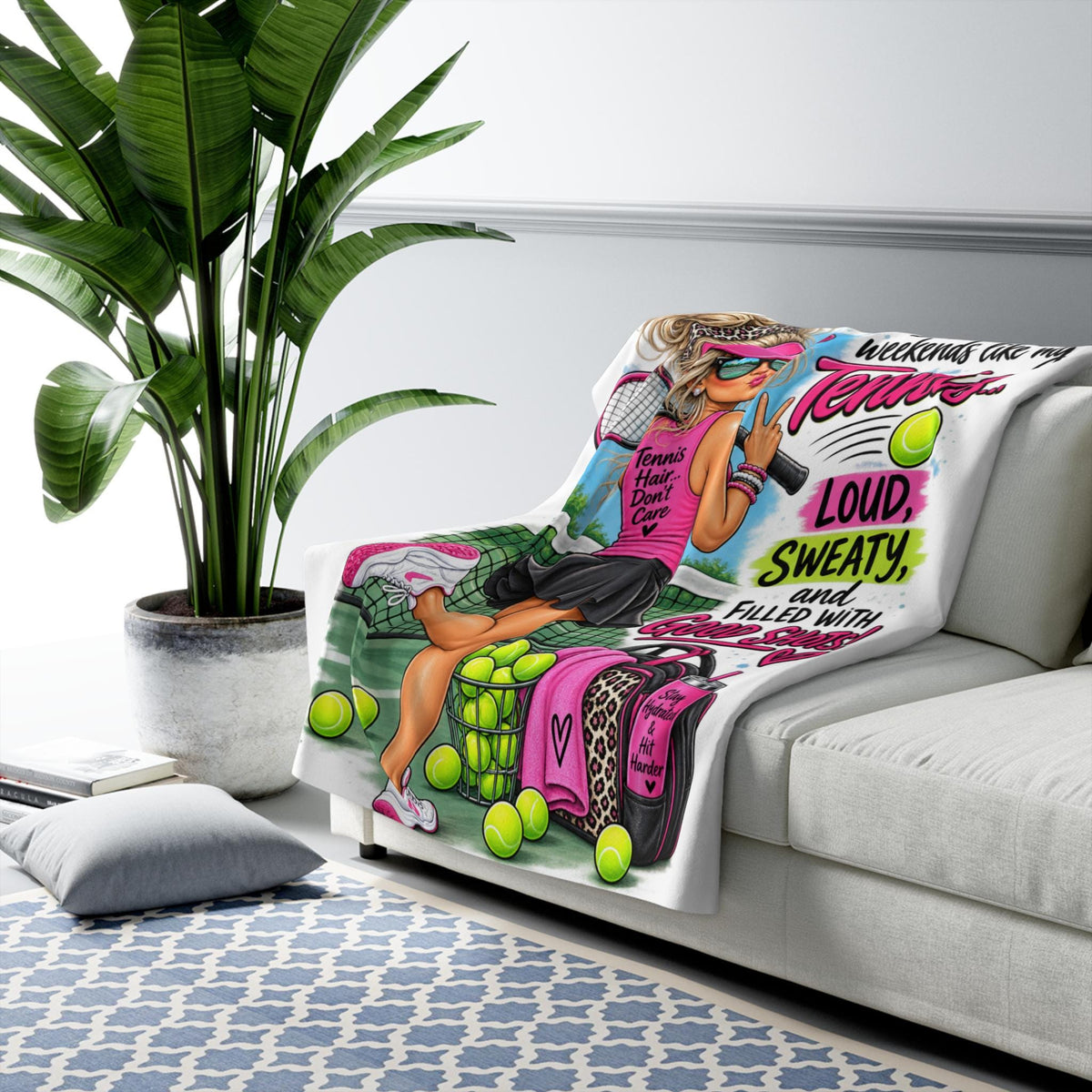 Tennis Girl Illustration Sherpa Fleece Blanket | Loud Sweaty Filled With Good Shoes