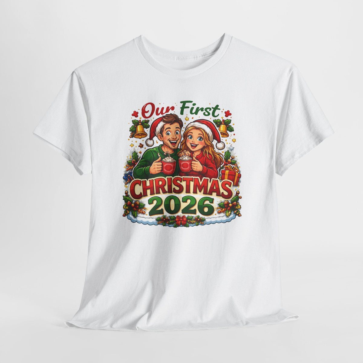 Our First Christmas 2026 T-Shirt | Couples Holiday Pregnancy Announcement