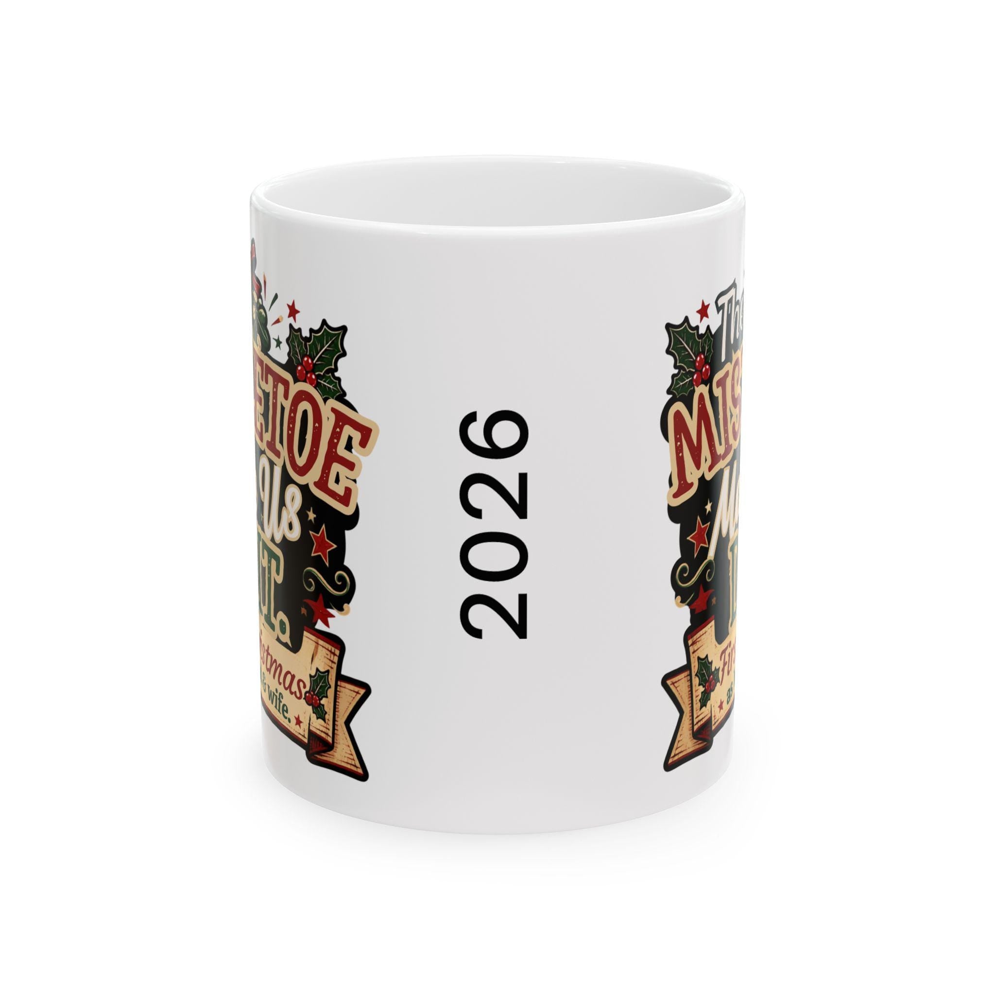 Mistletoe Kisses Mug | Vintage Christmas Ceramic Coffee Cup (First Christmas)