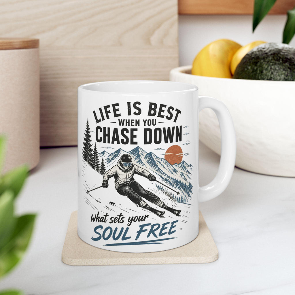 Life Is Better Chasing Snow, Mug | Ski Mountain Cabin Coffee Cup