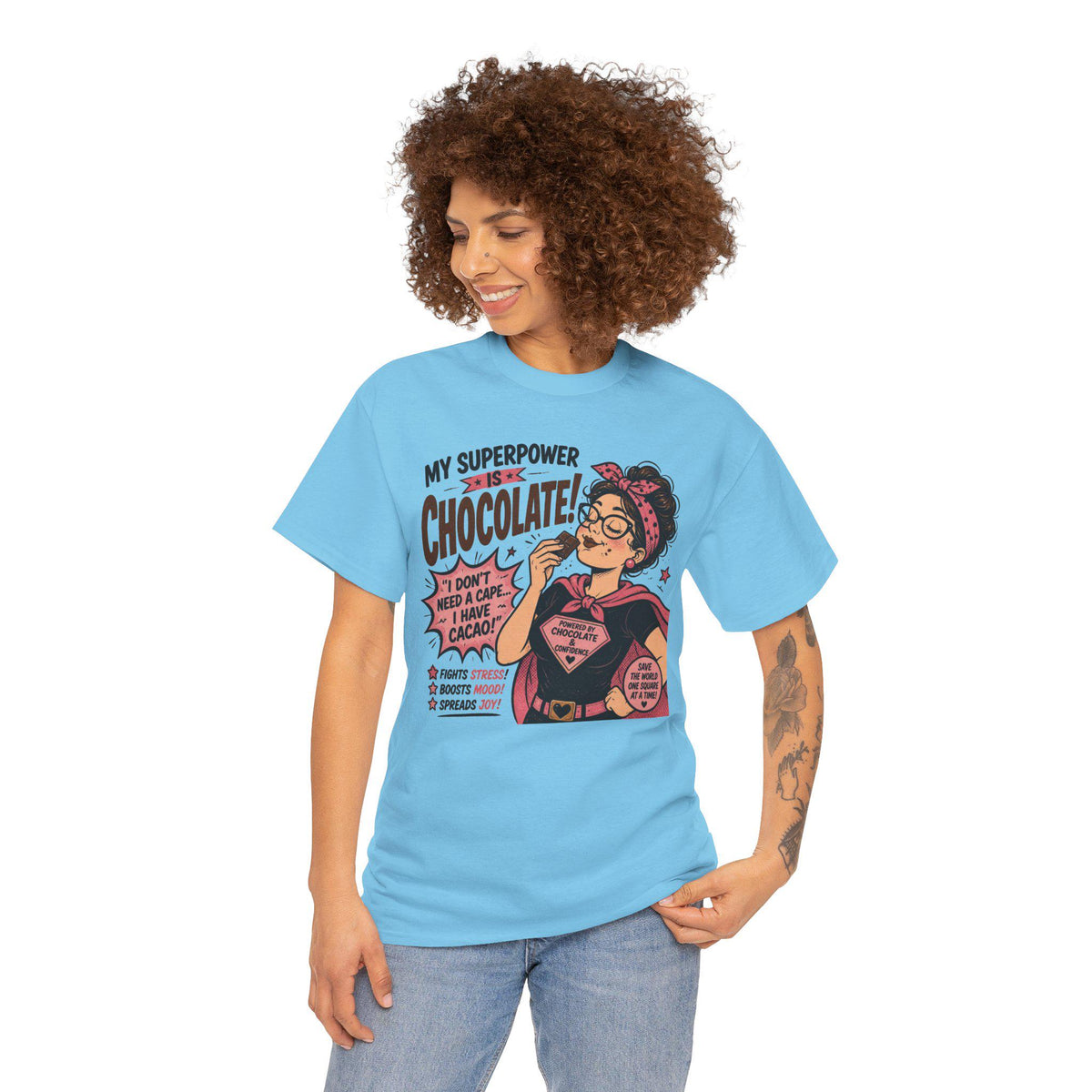 My Superpower Is Chocolate T-Shirt | Retro Comic Woman Chocolate Tee