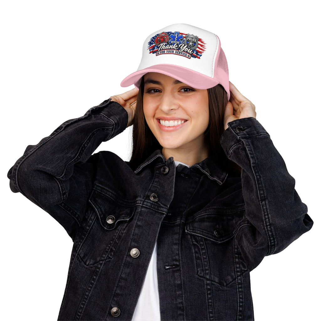 Thank You For Your Service Foam Trucker Hat | Fire EMS Police Tribute cap