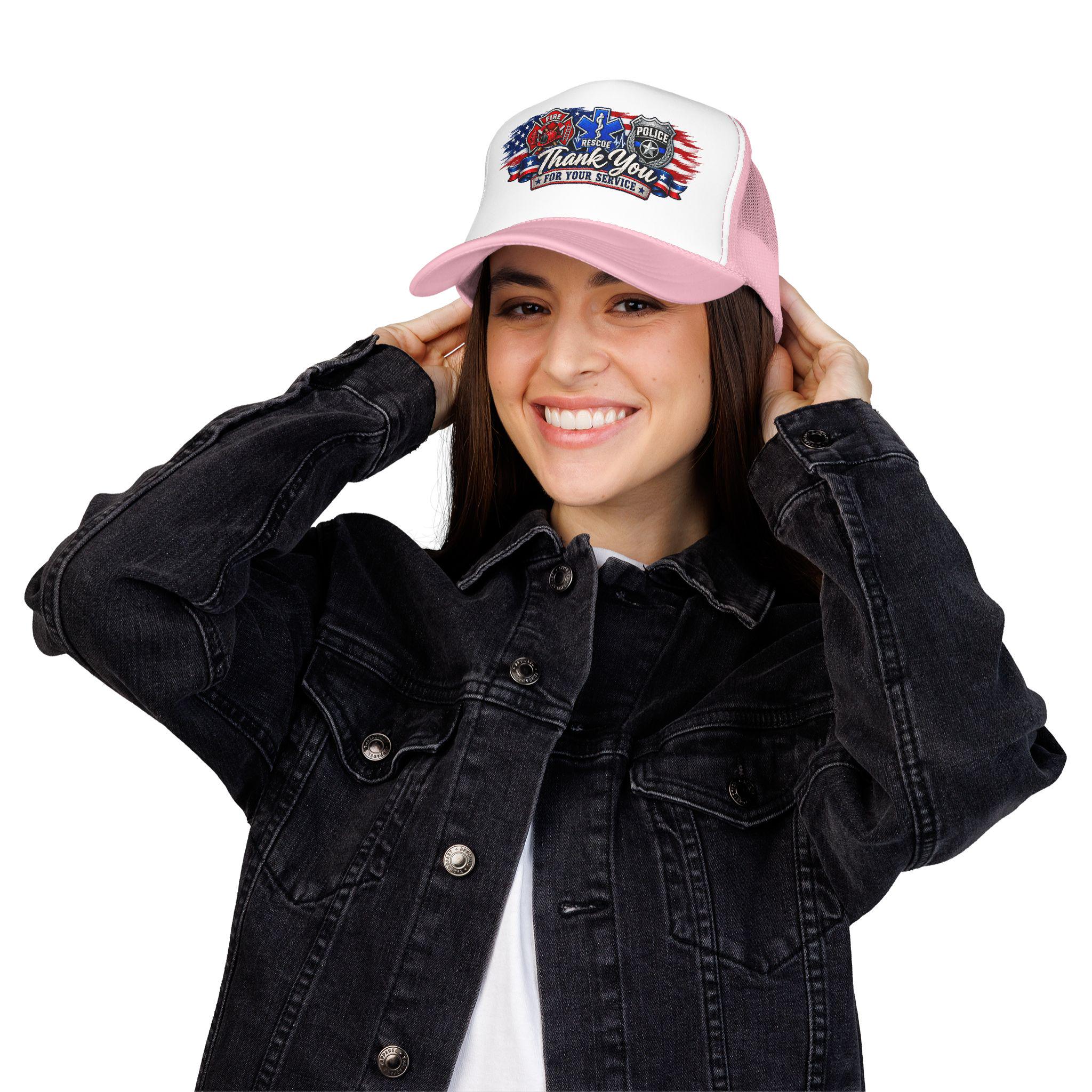 Thank You For Your Service Foam Trucker Hat | Fire EMS Police Tribute cap
