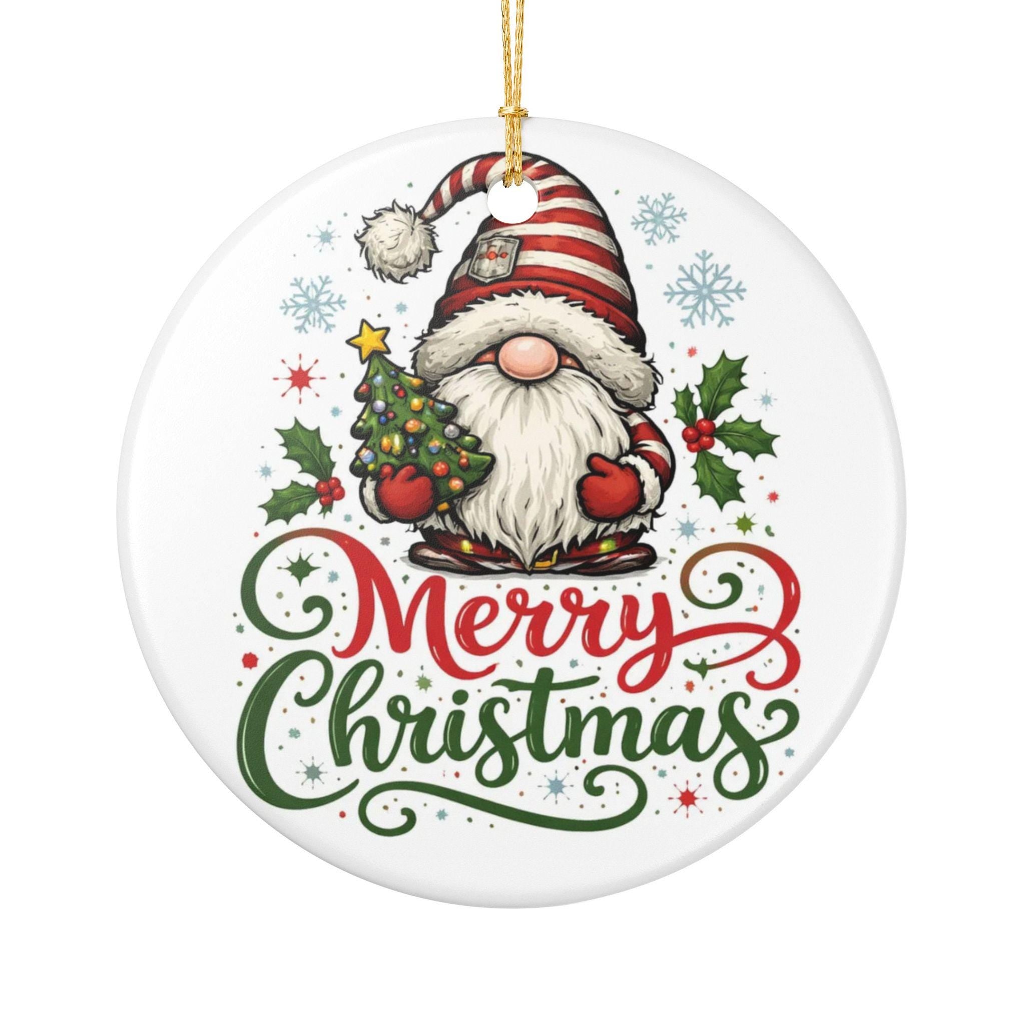 Gnome Merry Christmas Ceramic Ornament | Gnome Holiday Decoration