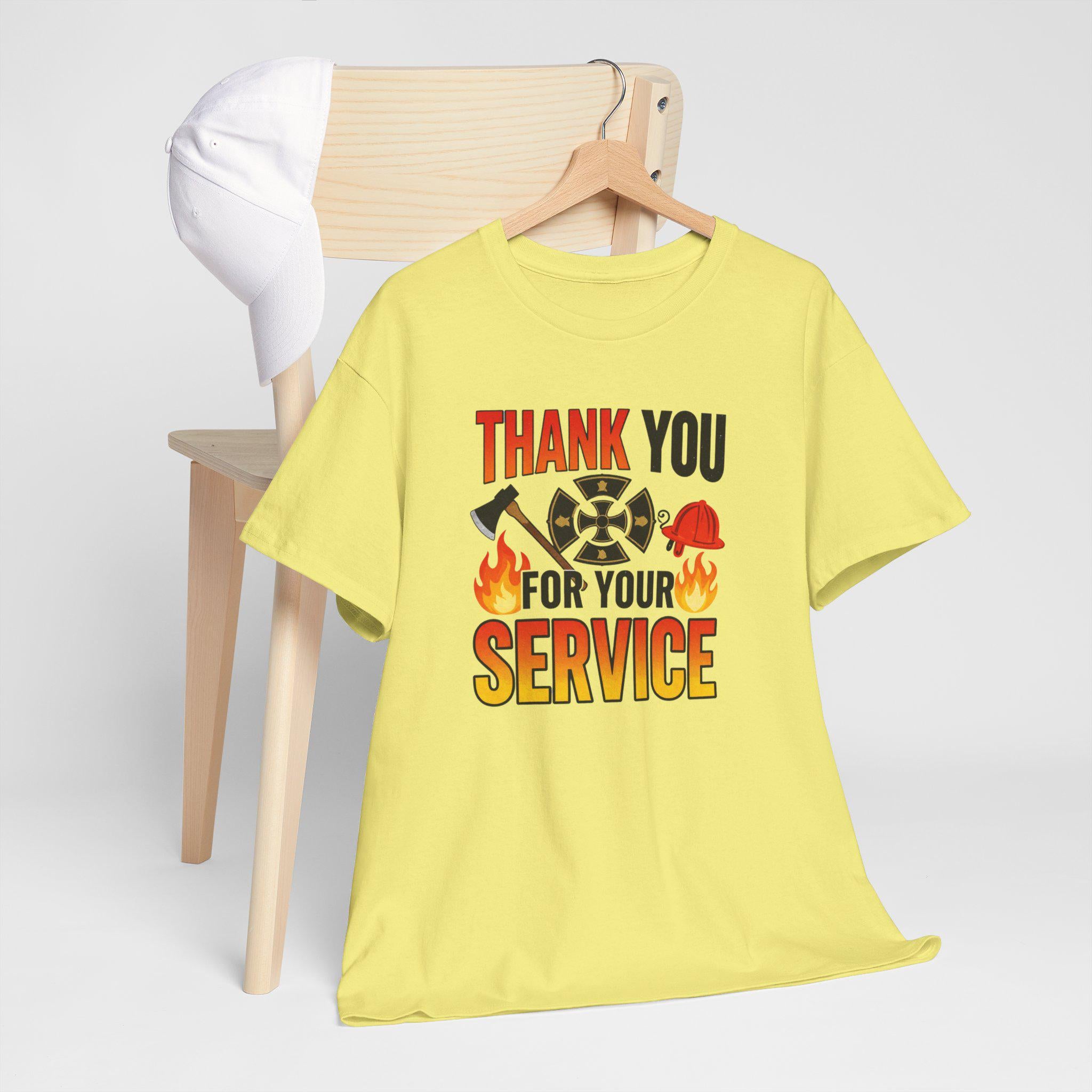 Thank You For Your Service Firefighter T-Shirt | Fire Helmet Flames Appreciation