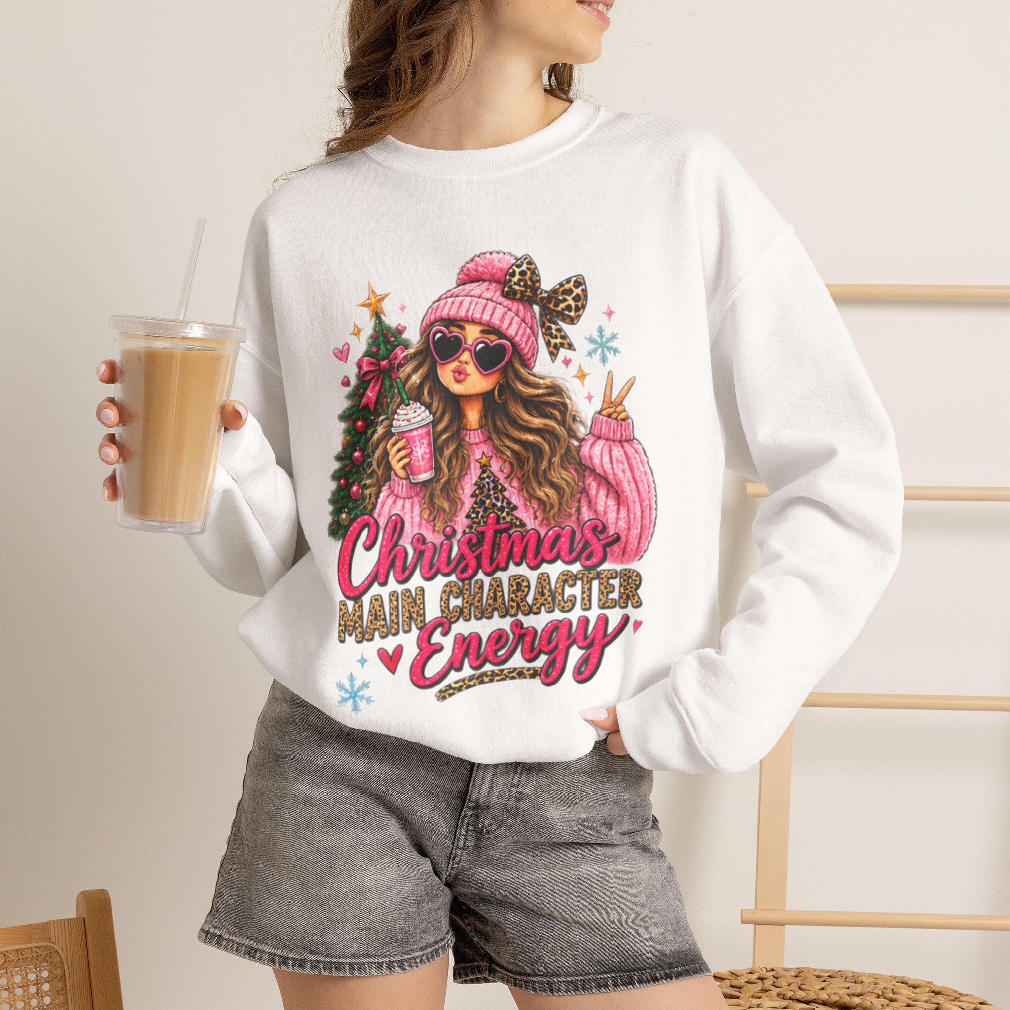 Pink Christmas Tree Sweatshirt, GenZ Christmas Crewneck, Cute Holiday Sweatshirt for Her, Retro Xmas Gift, Trendy Womens Winter Top
