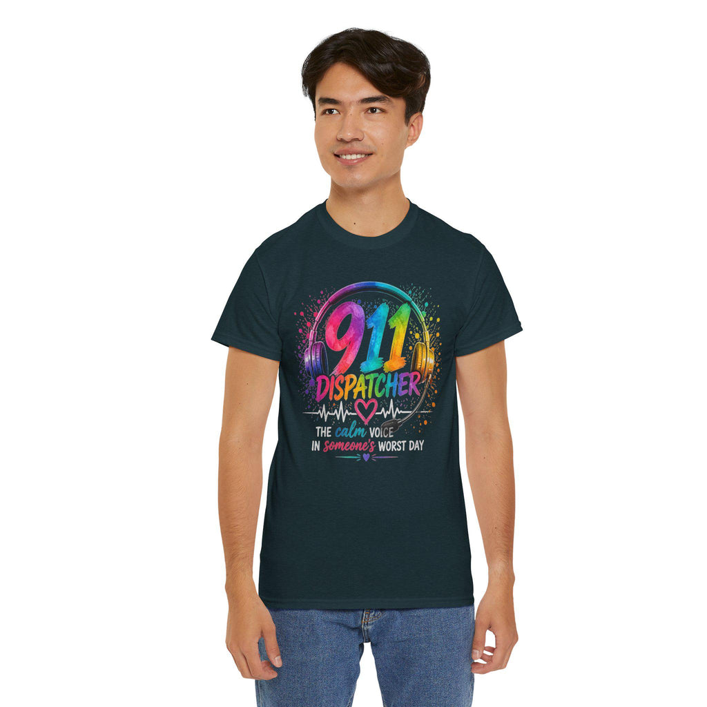 911 Dispatcher Tee | Rainbow Headset, Calm Someone's Worst Day design,first responder